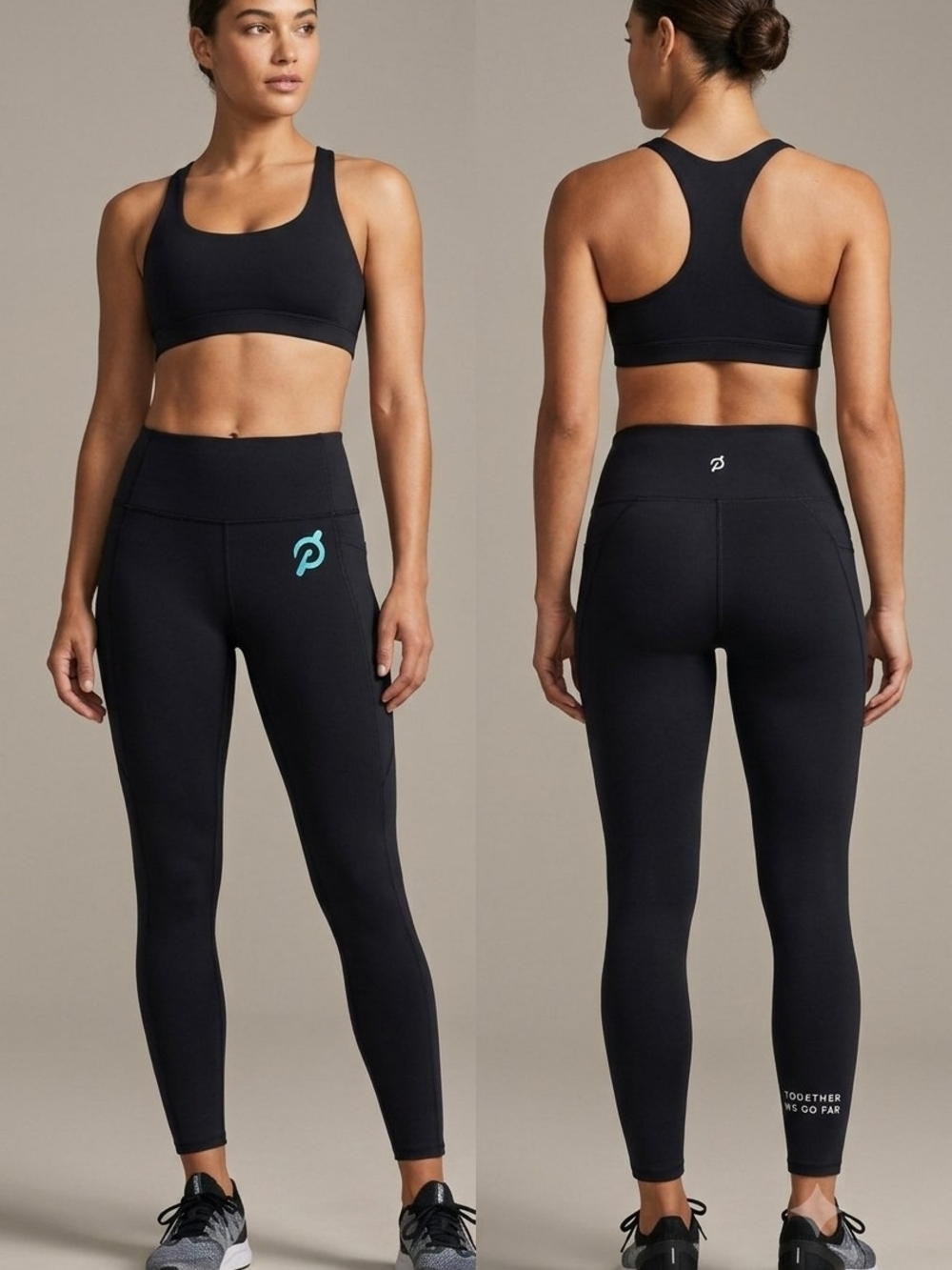 Peloton High Rise 7/8 Leggings Size M Black Pockets Graphic